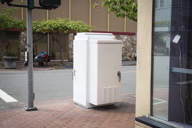 The now white utility box near the corner of Fifth and G streets that once showcased "Cat Food." - SAM ARMANINO
