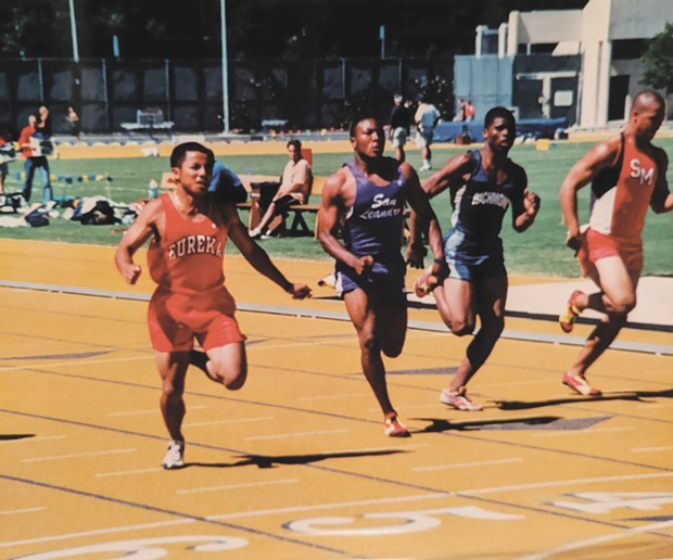 Khaek Khongsaengdoa (left), pictured running the fastest timed 100 meters in Humboldt-Del Norte League history.