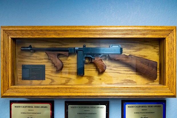 The Eureka Police Department is investigating whether the .45 caliber Thompson submachine gun displayed in its briefing room was the same one used in a deadly clash between protesters, police and private security guards at the Holmes Eureka Mill in 1935.