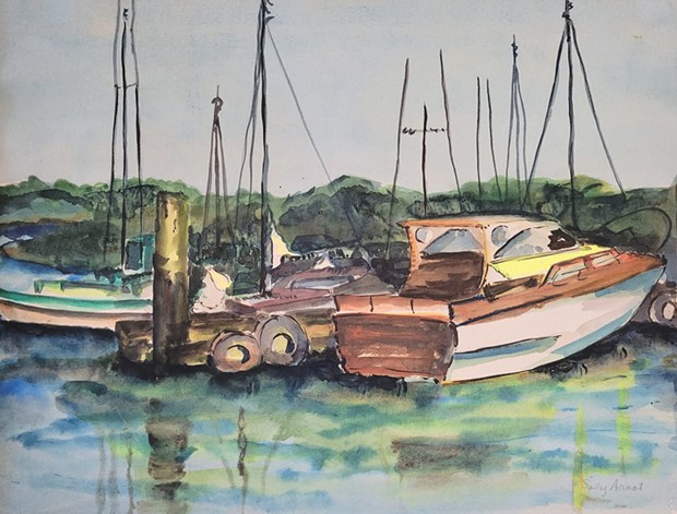 "Boats in Eureka Harbor" by Sally Arnot at Morris Graves Museum of Art