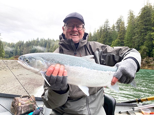 Bill Maple, of Sonoma, holds a nice winter steelhead caught while drifting the Smith River Tuesday.