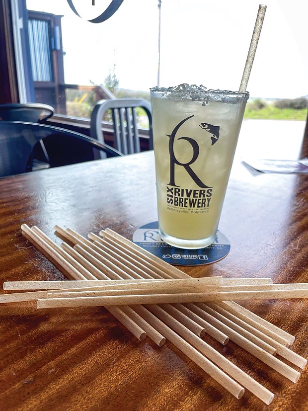 A Margarita with a compostable agave straw at Six Rivers Brewery.