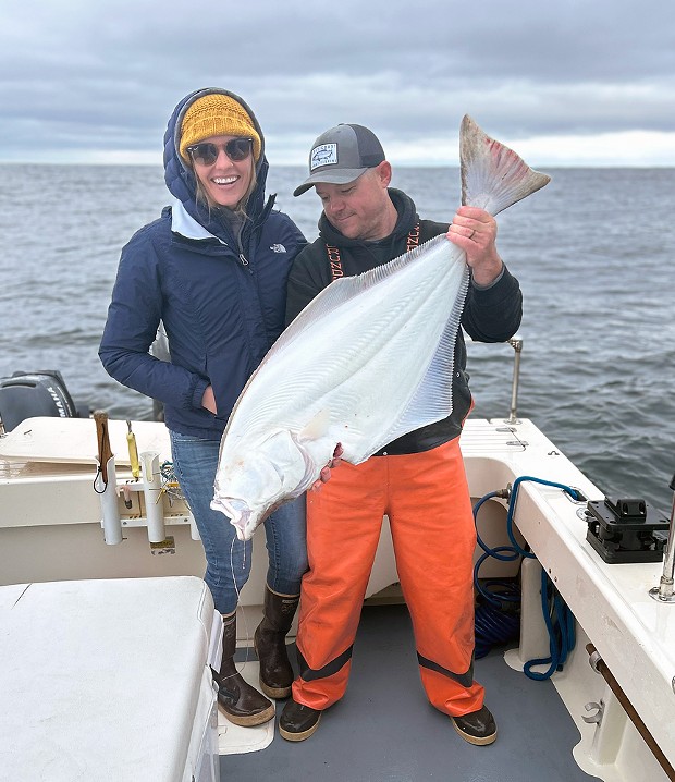 Colleen Woolworth, left, along with husband Micah landed a nice Pacific halibut last Thursday while fishing out of Eureka.