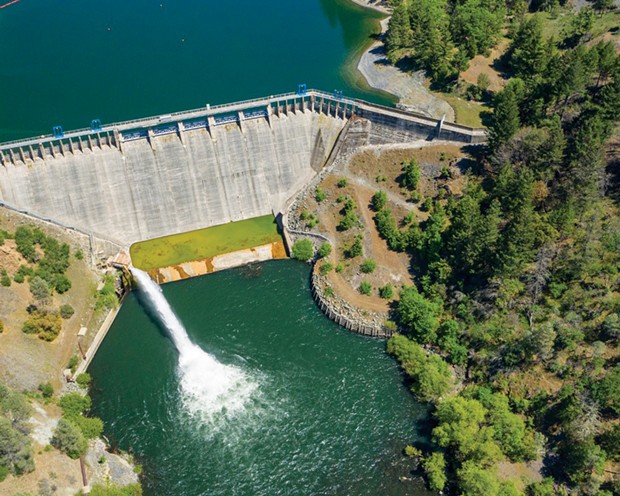An aerial view of Scott Dam on the Eel River, which could be removed as early as 2028.