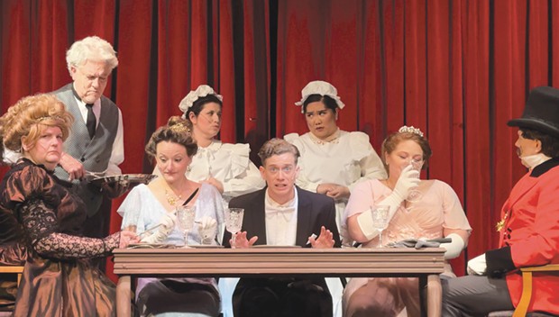 Janine Redwine, Charles Young, Holly Portman, Erin Corrigan, Jordan Dobbins, Abi Camerino, Jessy McQuade and Andre LaRocque in A Gentleman's Guide to Love and Murder at Ferndale Repertory Theatre.