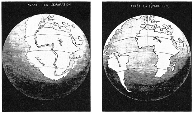 Before and after: Antonio Sinder-Pellegrini's "opening of the Atlantic," 1858.