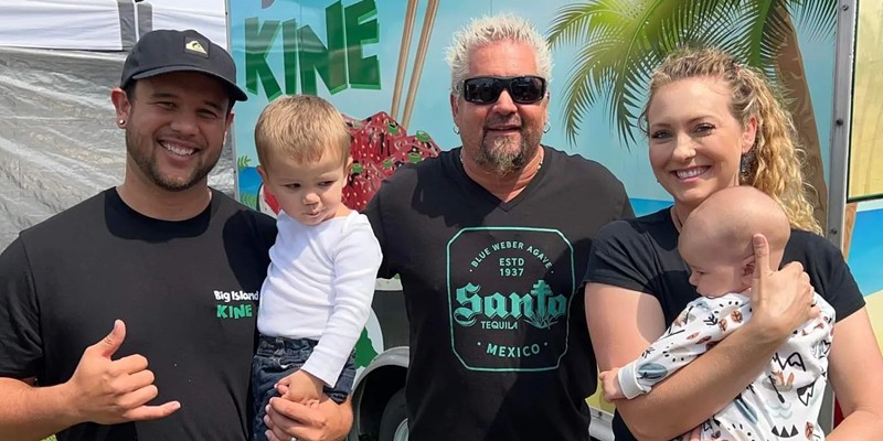 The Yamamoto family, Isaiah, Echo, Renee and Ender, with Guy Fieri at center.