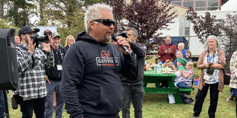 Guy Fieri and his crew filming at his free barbecue lunch for veterans and first responders during the Humboldt County Fair this past summer.