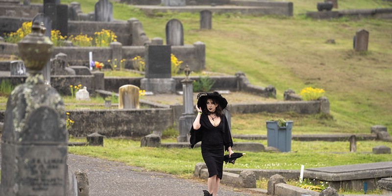 Rachel Butt had the perfect attire for a foggy cemetary walk nextdoor to Old Steeple, who hosted Goth Day Revisted on May 20.