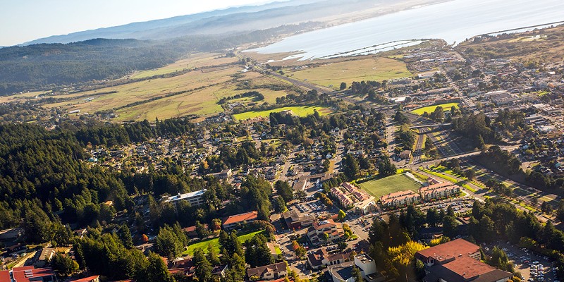 An aerial view of the Cal Poly Humboldt campus.