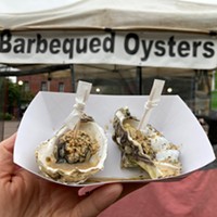Friday Night Market Food The Oyster Lady's garlic and dill butter grilled Pacific oysters. Photo by Jennifer Fumiko Cahill