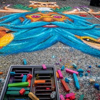 Pastels on the Plaza 2022 Artist Tony Diaz used a lot of creative pastel chalk for his sponsor, Local Cider Company. Photo by Mark Larson