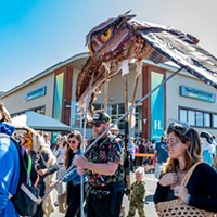 North Country Fair 2024 This owl flew again over the All Species Parade on Saturday, thanks to Michael McLaren, of Arcata. Photo by Mark Larson