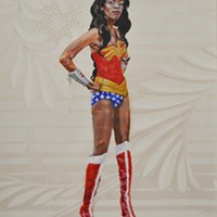 Madelyn Covey,'s "Wonder Woman," watercolor on wallpaper, 2017.