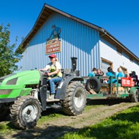 A tractor-pulled hayride through Clendenen's apple orchard.