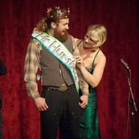 Emcee Johanna Nagan places the sash on Mr. Lumberjack following his crowning as Mr. Humboldt 2019.