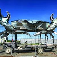 Dan McCauley’s shining metal crab awakens from its post-Burning Man slumber and raises its pincers in the lot of Spaulding Construction off U.S. Highway 101 in Eureka.