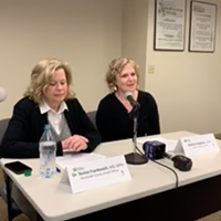 Humboldt County Health Officer Teresa Frankovich (left) and Public Health Director Michele Stephens discuss COVID-19 at a press conference this morning.