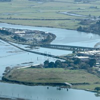 Eureka Slough during a 2019 king tide gives a glimpse of what sea-level rise will look like around Humboldt Bay.