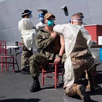 Vaccinations were given pierside to the USS San Diego’s crew and embarked Marines in March.