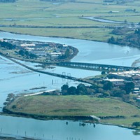 The Eureka Slough during a 2019 king tide event gives a glimpse of what sea-level rise will look like around Humboldt Bay.