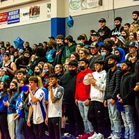 A mostly maskless crowd watches as the Fortuna Huskies boys basketball team hosted the Eureka Loggers on Jan. 6, the last day spectators were allowed in attendance until Jan. 23.