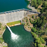 An aerial view of Scott Dam on the Eel River, which could be removed as early as 2028.