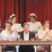 Janine Redwine, Charles Young, Holly Portman, Erin Corrigan, Jordan Dobbins, Abi Camerino, Jessy McQuade and Andre LaRocque in A Gentleman's Guide to Love and Murder at Ferndale Repertory Theatre.