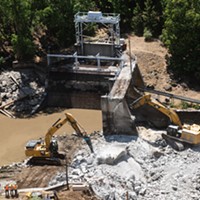 Crews work to remove the Copco 2 dam.