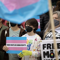 Supporters of transgender rights gathered at the Capitol during a March 17, 2022, press conference.