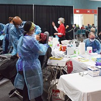 The makeshift dental unit at the Adorni Center during California CareForce's free clinic.