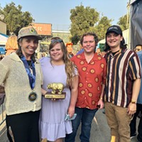 Wendy Baker, Sierra Martinez, Erik Nichols and Joshua Mancilla of Space Gem with their Golden Bear award at the California State Fair.