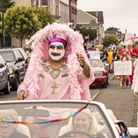 Humboldt Pride Grand Marshal Sister Juana Little worked it from the convertible.