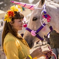 Julie Vinum, of Blue Lake, waited with her "unicorn," Gracie, to begin the Blue Lake Saddle Club's rides for children. It was the first year for the club's petting zoo and horseback ride fundraiser at the Medieval Festival of Courage in Blue Lake on Saturday, Oct. 3.