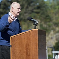 California Gov. Jerry Brown during this morning's signing ceremony for the newly reshaped Klamath Hydroelectric Settlement Agreement..