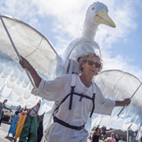 Local puppet master James Hildebrandt, of Arcata, led the All Species Parade with an avian creation.