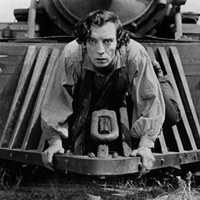 Buster Keaton rides the cowcatcher in The General