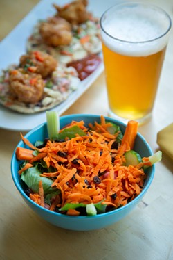 AMY KUMLER - Salad and shrimp tacos.