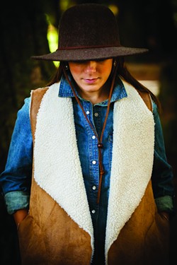 AMY KUMLER - San Diego hat ($66), Lovestitch denim shirt ($48) and Lovestitch faux shearling vest ($82) from Blue Ox Boutique, 325 Second St., Eureka. 798-6104.