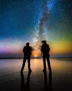DAVID WILSON - What passes between friends watching a crescent moon set into the Pacific at the bottom of the Milky Way? Nov. 11, 2018 on Moonstone Beach. - How to get there: Take U.S. Highway 101 North toward Trinidad. Take exit 726A toward Westhaven Drive. Turn left onto Sea Drift Lane toward Moonstone Beach, then turn left onto Scenic Dr., then turn right onto Moonstone Beach Road.