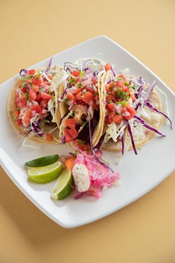 AMY KUMLER - Tacos with battered rock fish.