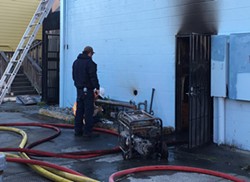 PHOTOS BY RYAN HUTSON - A generator reportedly caught fire behind Big Blue Cafe in Arcata on Oct. 27.