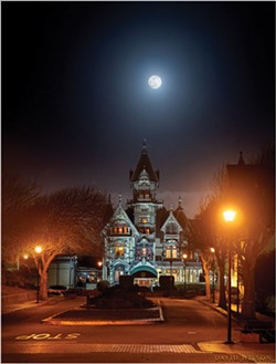 PHOTO BY DAVID WILSON - The "Snow Moon" over Carson Mansion Feb. 8, 2020