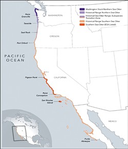 Z. CRAVENS/USFWS - Sea otters' current and historical range.