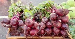 PHOTO BY SIMONA CARINI - Shakefork Farm red beets at the Arcata Farmers Market.