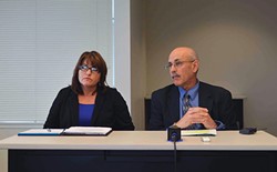 JOURNAL FILE PHOTO - Current Humboldt County Department of Health and Human Services Director Connie Beck with her predecessor, Phil Crandall, at a press conference last year.