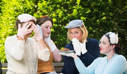 EVAN WISH PHOTOGRAPHY - Jo Kuzelka, Megan Johnson, Natasha White and Rose Andersen in Five Lesbians Eating a Quiche, playing through July 30 at Redwood Curtain Theatre.
