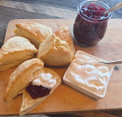 PHOTO BY NORA MOUNCE - Scones and sympathy, with cream and jam.
