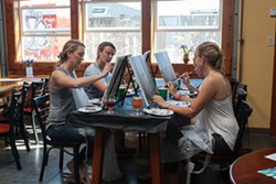 PHOTO BY CARRIE PEYTON DAHLBERG - A Sunday afternoon “Sip and Paint” turns Redwood Curtain Brewing Co. into an improvised art studio.