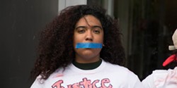 THADEUS GREENSON - Some protesters wore tape over their mouths and T-shirts with "Justice for Josiah" scrawled across them.